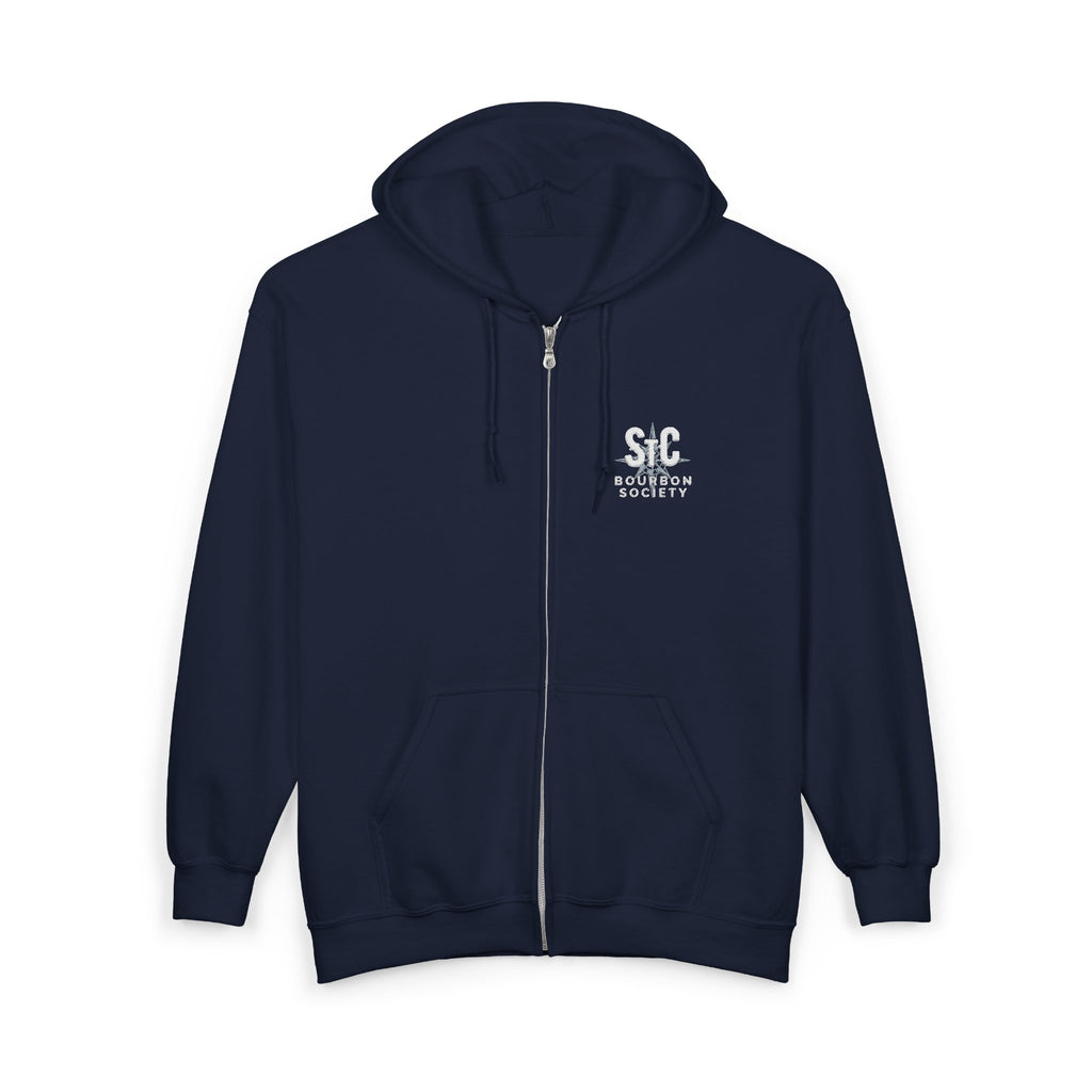 St. Charles Bourbon Society Zip Hoodie — Full‑Zip Black Bourbon Club Sweatshirt