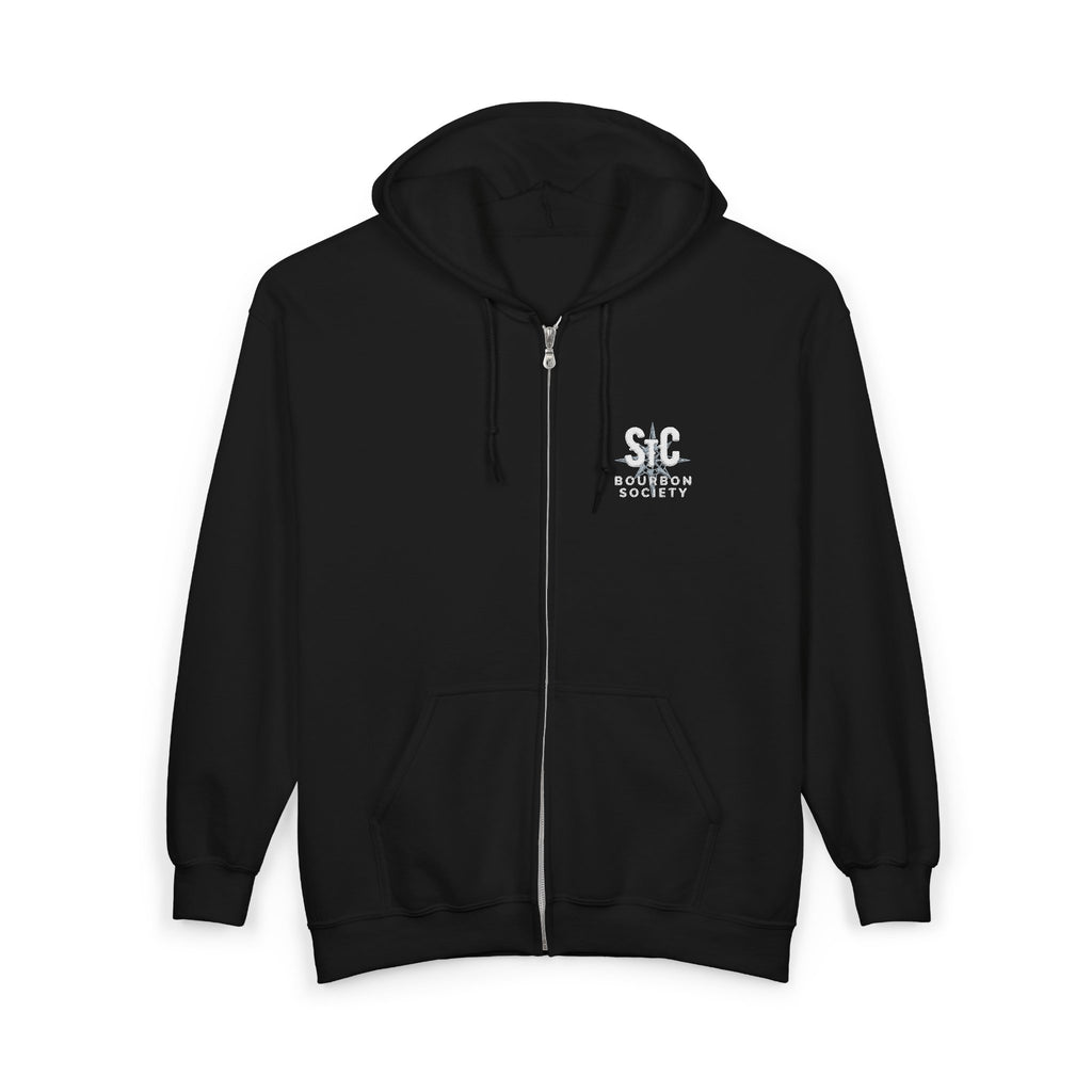 St. Charles Bourbon Society Zip Hoodie — Full‑Zip Black Bourbon Club Sweatshirt