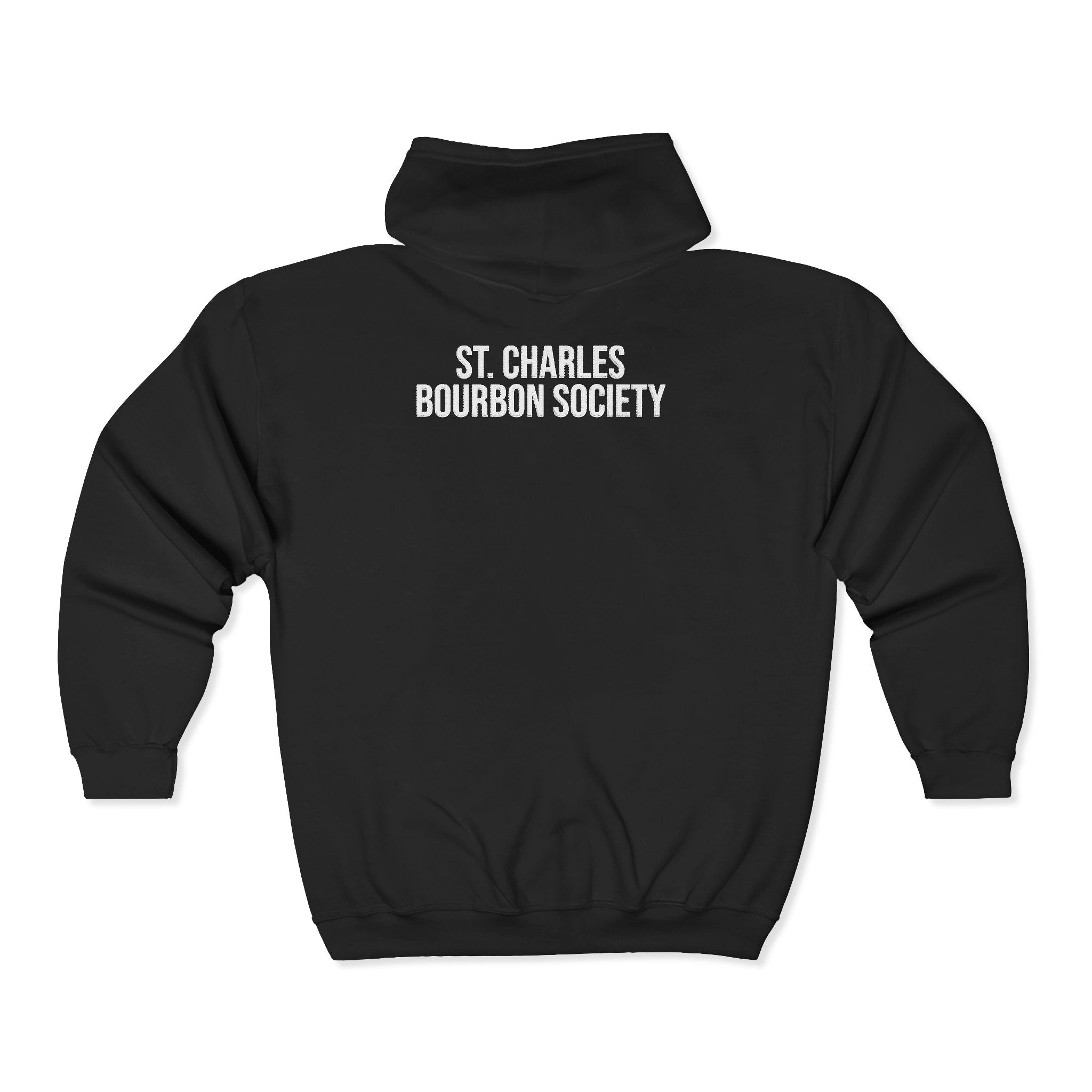 St. Charles Bourbon Society Zip Hoodie — Full‑Zip Black Bourbon Club Sweatshirt