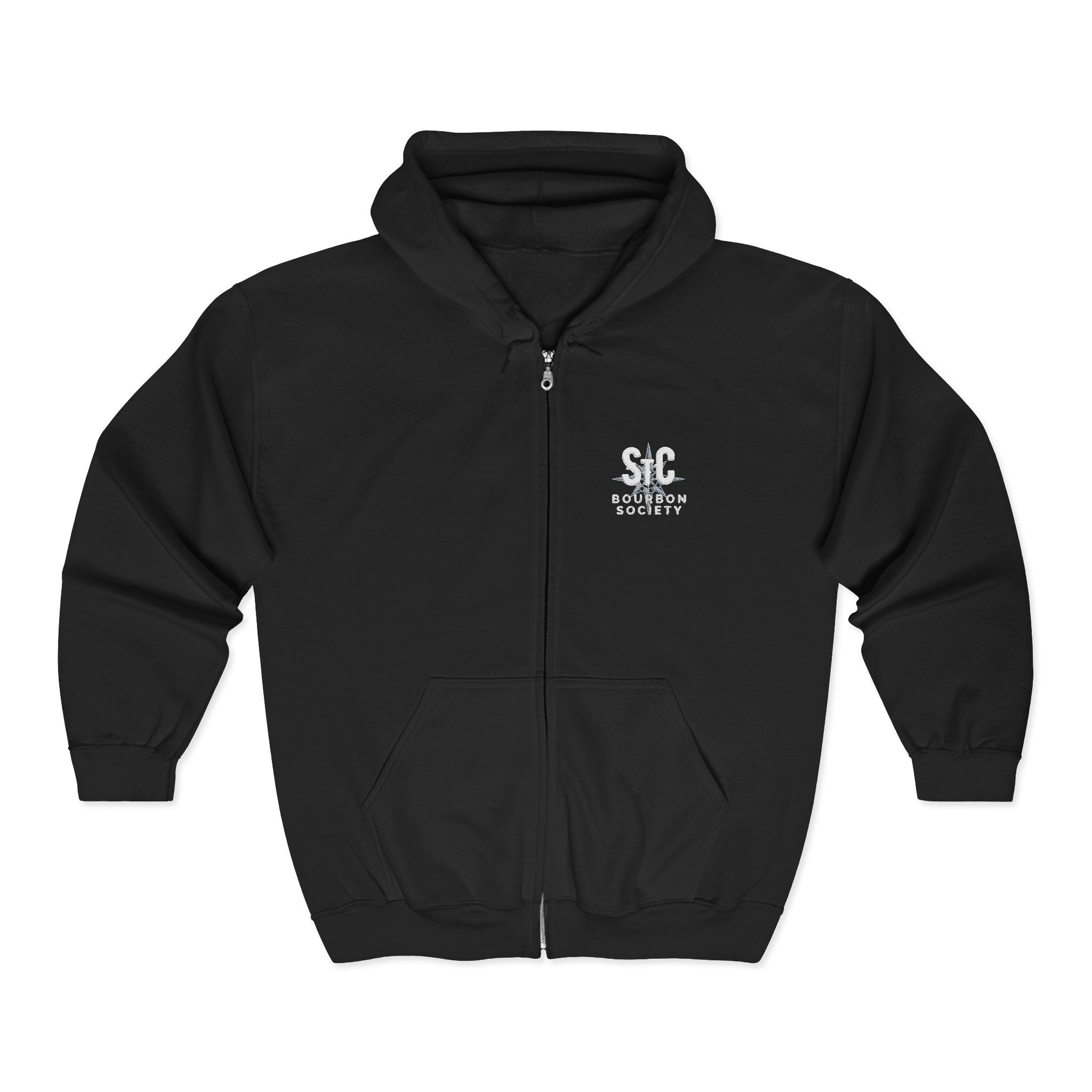 St. Charles Bourbon Society Zip Hoodie — Full‑Zip Black Bourbon Club Sweatshirt