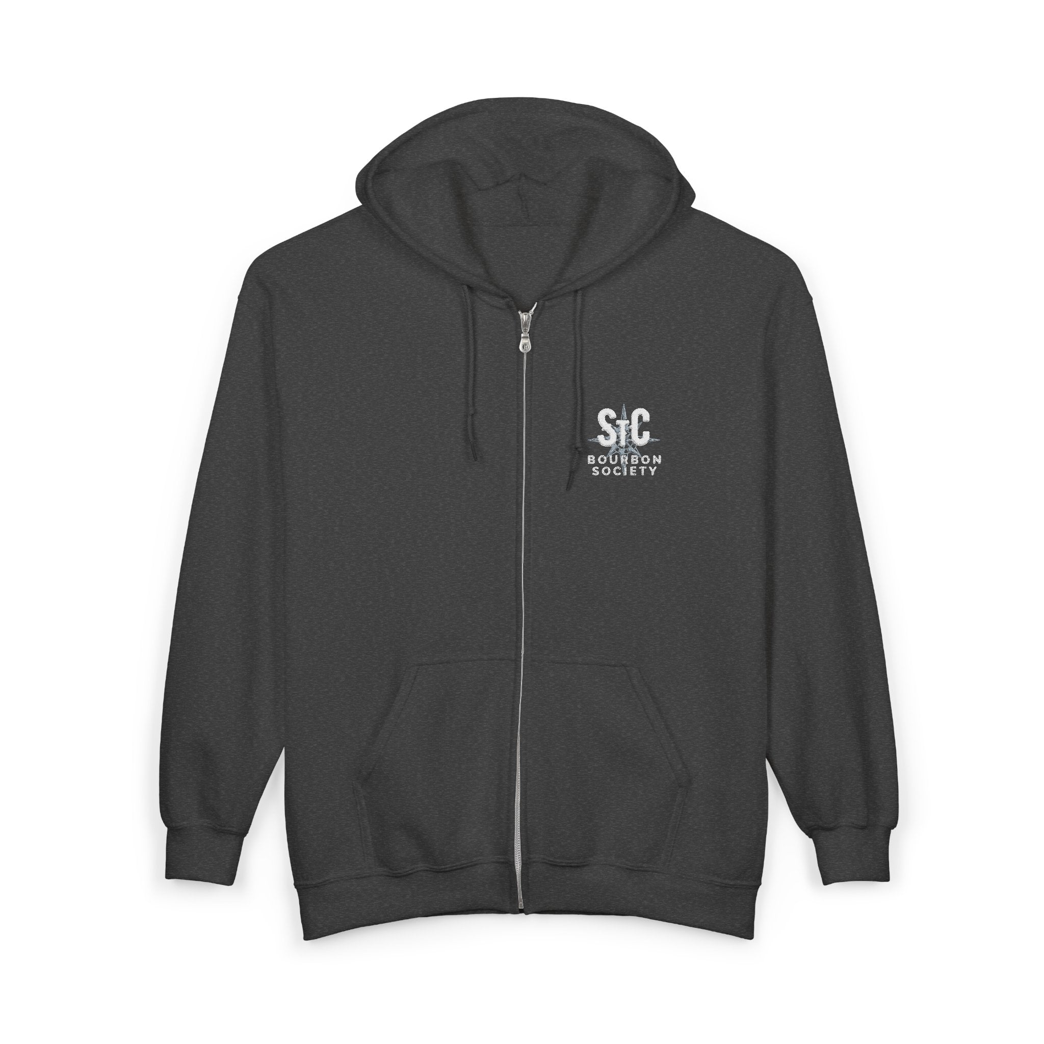 St. Charles Bourbon Society Zip Hoodie — Full‑Zip Black Bourbon Club Sweatshirt